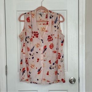 Rose & Olive Floral Sleeveless Blouse - Pink, Red, and Blue